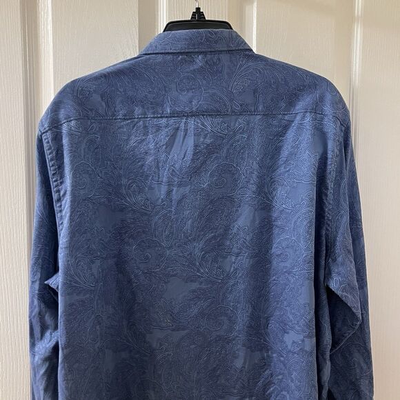 Robert Graham Blue Paisley Button Down Shirt Cotton Skull Flip Cuff Men's SZ XL - Picture 9 of 12
